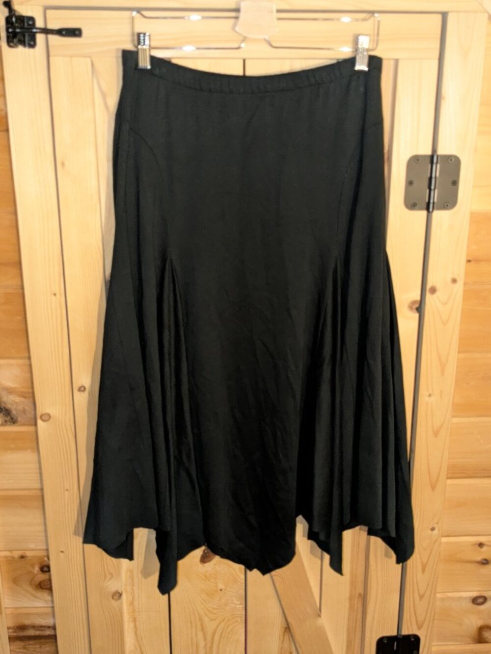 Peruvian Connection Skirt Large Black Pima Cotton Handkerchief Hem Midi Witchy